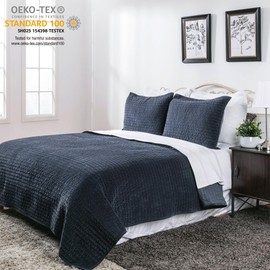 ELEGANT LIFE HOME Reversible Royal Cotton Velvet Pic-Stitch Bedding Quilt - Twin - 68'' x 90'', Dusty Blue