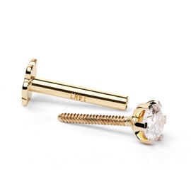 Demira Jewel's 14K Yellow Gold Real Diamond 6 Prong Nose Stud | 7MM & 8MM Internally Threaded Screw Back Nose Stud.