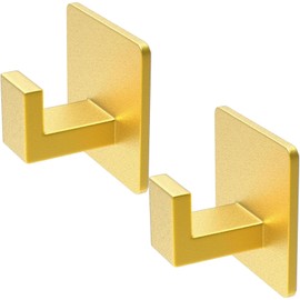 PMMASTO Adhesive Hooks Towel Hooks - 2 Pack Aluminum Wall Hooks Towel Hanger Shower Hook for Bathroom, Bedroom and Kitchen-Gold