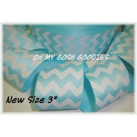 Unbranded 3" EASTER AQUA WHITE CHEVRON ZIG ZAG STRIPE PRINCESS GROSGRAIN RIBBON 4 BOW