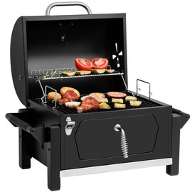 Royal Gourmet CD1519 Portable Charcoal Grill with Warming Rack, Tabletop Charcoal Grill with 303 Sq. In Cooking Area for Outdoor Camping and Picnic Grilling, Black