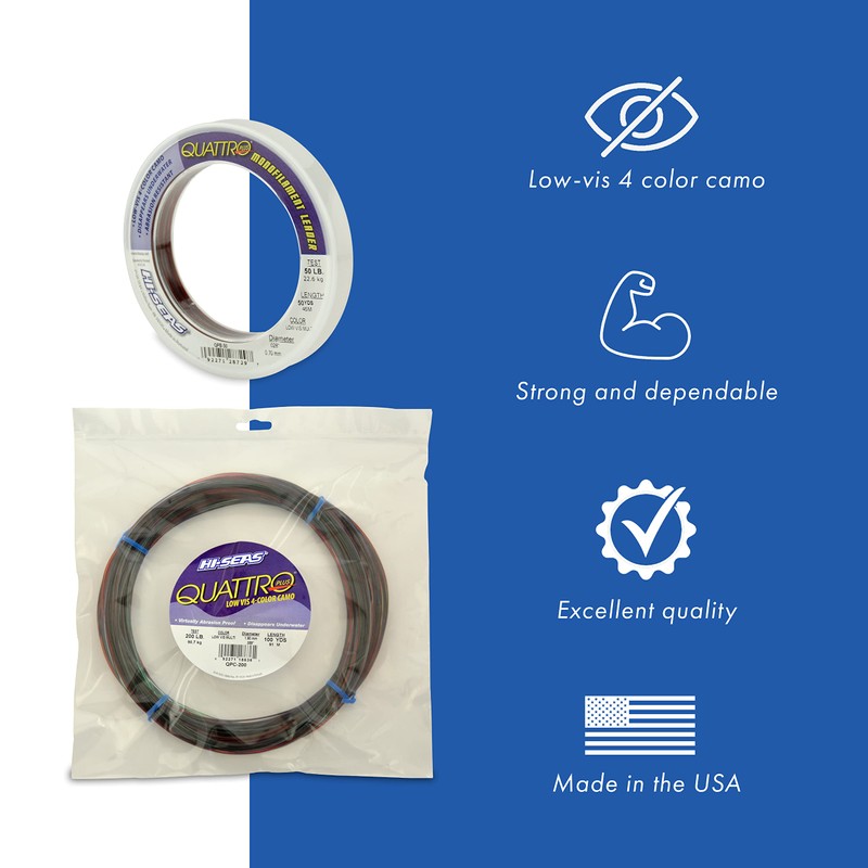 Hi-Seas Quattro Monofilament Leader, 4 Camouflage, 25 Pound Test, 50-Yard