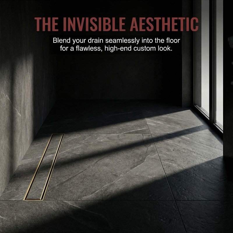MUSCHBATH Linear Shower Drain, 32 inch Gold, 2-in-1 Tile Insert