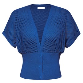 Summer Cardigan for Women Lightweight Short Sleeve Sweater Top Hollow Out Shrug Sweaters (Blue,XL)