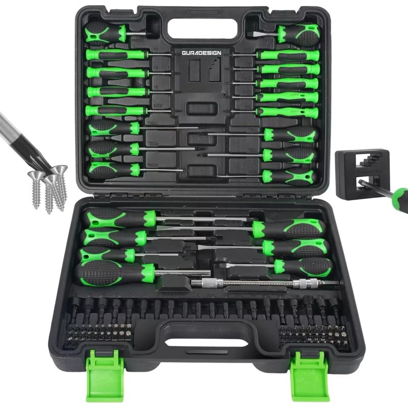 GURADESIGN 107-Piece Magnetic Screwdrivers Set with Case, Screw Driver Set,