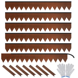 Worth Garden 6-Pack Cor-Ten Steel Landscape Edging with Black Protection Strips - Rust Patina Finish 40" L x 5.5" H (20Ft Total) - Hammer-in 14-Gauge Metal Corten Lawn Yard Edging Border w/ 7 Clips
