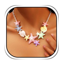 Handcess Boho-Seestern-Halskette, bunte Muschel-Anhänger, Halskette, Meerjungfrau-Strand-Halskette für Damen, Einheitsgröße, Seestern, Kein Edelstein