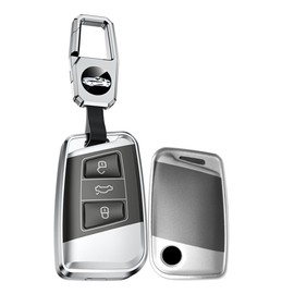 TECART Intelligent Car Key Cover Protection fit for vw Volkswagen Passat CC Arteon Passat Jetta Magotan Teramont Skoda SUPERB Kodiaq Key Fob Case Keychain Car Accessories Keyring 3 Buttons B Gray