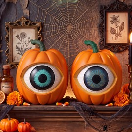 Fuutreo 2 Pcs Eyeballs Halloween Decorations 6 Inch Pumpkin Eyeballs