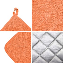 VEIKERY Oven Pot Holder Cotton Heat Resistant Terry Potholder Kitchen Hot Pad Oven Mitts for Cooking Square 7"x7"Set of 6 (Orange, 6)