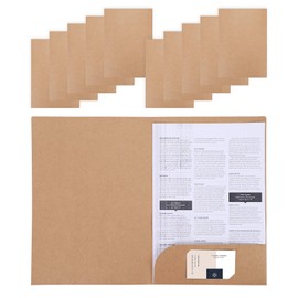 10Pcs A4 Kraft File Folders Project Presentation Folder Buff Square Cut Folder Eco Recycled 300gsm Paper Portfolio Conference Folder with Card Slot for Office School Travel Meeting Report