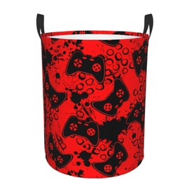 Gbuzozie Game Joysticks Red Background Round Laundry Hamper Storage Basket Toys Clothes Organizer Bin For Home Bathroom Bedroom Dorm Nursery, 62l