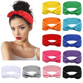 Retro Rabbit Ear Elastic Cross Sports Headband - Fabric Style One Size/Dark Purple 15ea