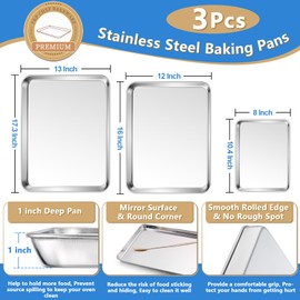 P&P CHEF Baking Sheets with Racks Set, 6 PCS (3 Pans + 3 Racks), Stainless Steel Cookie Baking Sheet Pan and Rack for Oven Cooking Roasting, Healthy & Easy Clean, 3 Sizes - 17.3” & 16” & 10.4”