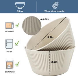 Wrova Wheat Straw Cereal Bowl Set of 8,Unbreakable Bowls 26 OZ,Microwave and Dishwasher Safe Bowls,BPA Free Bowls for Serving Soup,Oatmeal and Salad (Winter Series)