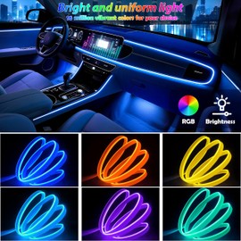 6 in 1 Car Led Strip Lights with App Control, RGB Colors Interior Car Lights, Ambient Led Lighting Kit, 4 Light Flashing Modes, USB Neon Accessories for Doors, Center Console
