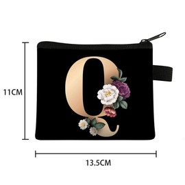 FAVORTALK Purse Pouch Black Coin Purse Small Soft Coin Wallet Initial Coin Bags Floral Money Pocket for Boy and Girls - 13619