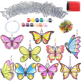 Fprl 27 Sets DIY Window Paint Art Suncatchers Craft Kits Butterfly Ornaments Decorations Suncatcher Kit Kid for Classroom Home c Easter Activity Gift Project