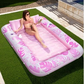 SLOOSH Inflatable Tanning Pool Lounger Float, 85" x 57" Extra Large Suntan Sun Tan tub for Adults & Kids, Tanning chair, Bed Blow up, Raft Lounge Floatie,XL - color: Oatmeal White