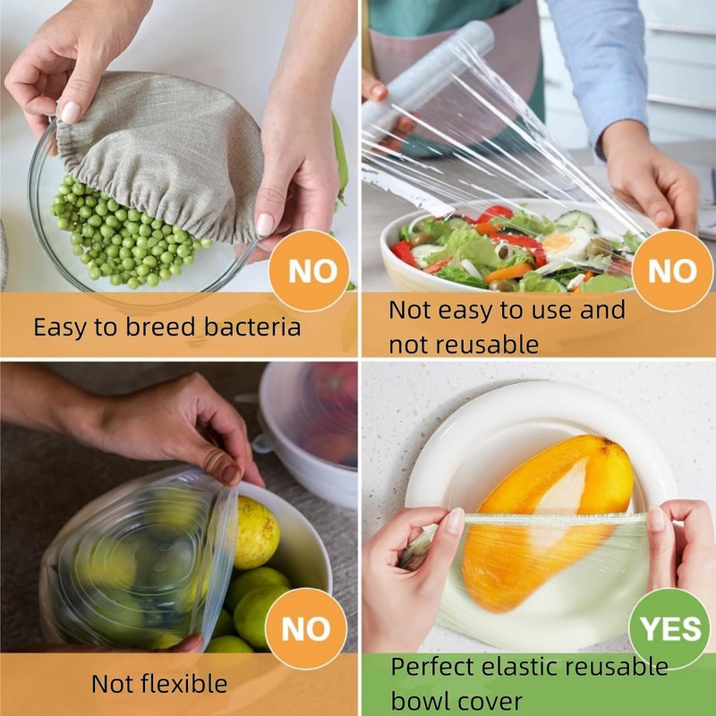 60 Pcs Reusable Food Covers, Clear Elastic Food Storage Covers