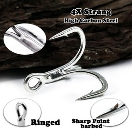9KM DWLIFE Fishing Treble Hooks 4X High Carbon Steel Triple Hooks Fishing Treble Hooks for Salmon Trout Bluefish Catfish Hooks 10 Pcs Size 12#