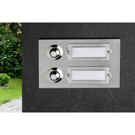 HUBER Flush-Mounted Bell Push Button 2 Compartments Made of Stainless Steel - Doorbell Push Button with Name Plate - Front Door Bell Flush-Mounted I Button Made of Brass - Bell Front Door 2