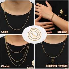 KRKC&CO 2/3/5/6/9 mm Cuban Link Chain, Stainless Steel, 18K Gold-Plated Curb Chain for Men, Stainless Steel Curb Necklace, Hip Hop Chains, Gold Chains, Silver Chains for Men and Boys, 45.7-66 cm