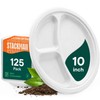 100% Compostable, 3 Compartment [10-Inch] Disposable Paper Plates [125-Pack] Sectional