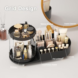 Lulltou Makeup Organizer Countertop with Partition Slot for Vanity, Plastic Vanity Storage, 2-in-1 Large Desk Makeup and Skincare Organizers with Perfume Tray for Cosmetics Bathroom