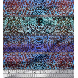 Soimoi Cotton Cambric Fabric Stripe & Mandala Kaleidoscope Printed Craft Fabric by the metre 42 Inch Wide
