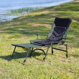 TREATLIFE HOME Ultimate Relaxation with Portable Folding Camping Lounge Chair, Adjustable Backrest and Detachable Footrest for Outdoor Activities, Green and Black