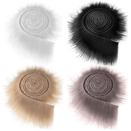 Pack of 4 Faux Fur Border Faux Fur Ribbon Fur Fabric, Furry Faux Precut Strips, Fox Fur Fabric Shaggy Artificial Stripes Ribbon Trim for Beard Santa Hair Dwarf DIY Decoration Faux Fur Christmas