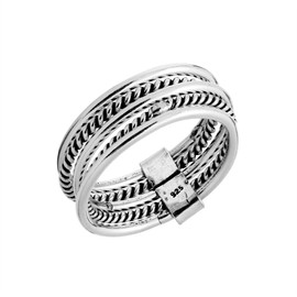 Silverly Women's 925 Sterling Silver Set, Multiple Bands, Multi-lane Twisted Rope, Stacked Ring, Sterling Silver