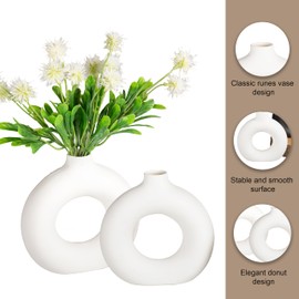 Wonder Care Ceramic White Donut Vase: Perfect for home decor and pampas grass, 7 inches (single pack).