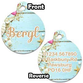 Spoilt Rotten Pets 38mm Diameter Beach Hut Seaside Chic Dog Cat Identity Disc, Pet Identity Cat Kitten Dog Puppy ID Tag, Custom Printed with Your Contact Details