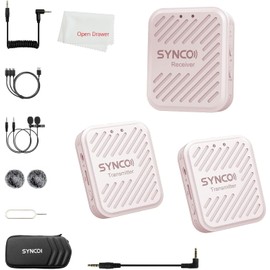 SYNCO G1A2 Lapel Mic Microphone 2.4GHz Wireless Lavalier System, Compatible DSLR Camera Smartphone Camcorder, for Video Shooting, YouTube (Pink)