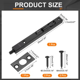 uxcell Door Bolts Latch 8 Inch, 304 Stainless Steel Security Door Guard Lever Action Flush Slide Lock for Inactive Leaf, Double Dummy Door, Black