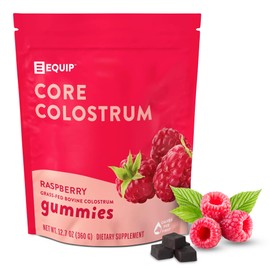 Equip Foods Core Bovine Colostrum Gummies - Delicious 1g Per Seving Grass Fed Colostrum Supplement - Gut Health, Immunity, Recovery, Hair & Skin - 60 Bovine Colostrum Gummies, 30 Servings, Raspberry
