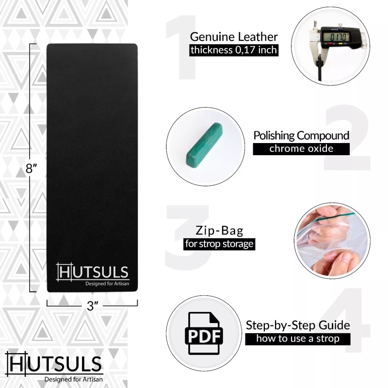 HUTSULS Leather Strop Honing Sharpener Knife Chisel Stropping Polishing Compound