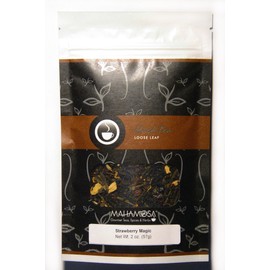 Mahamosa Flavored Black Tea Blend and Tea Filter Set: 2 oz Strawberry Magic Black Tea, 100 Loose Leaf Tea Filters (Bundle- 2 items)(Tea Ingredients: Black tea, green tea, papaya cubes (papaya, sugar), rose hip peel, flavoring, sunflower blossoms )