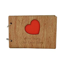 Wood 5th Year Anniversary Scrapbook Engraved With 'Five Years Our Love Story' Gift Idea