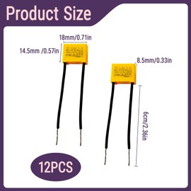 Pack of 12 suppression capacitors LED, LED suppressor capacitor 0.33µF 275V X2 radial, interference capacitor LED lamp, reduces LED flashing and glow, ideal for radio protection and electronic devices