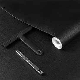 COSNIGHT Black Peel and Stick Wallpaper, Soild Contact Paper with Tools for Cabinets and Drawers, Self-Adhesive and Removable 17.7''x393'' Wall Paper for Old Furniture and Countertops