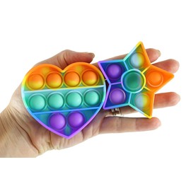 Set of 2 - Rainbow Mini 3" Heart and Star Shapes Bubble Pop Fidget Toy - Silicone Push Poke Bubble Wrap Fidget Toy - Press Bubbles to Pop the Bubbles Down - Bubble Popper Sensory Stress Toy