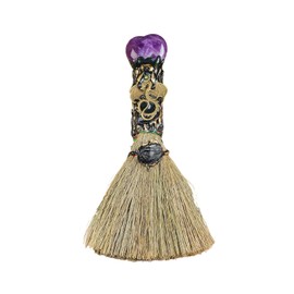 Xuoxeji Crystal Witch Wiccan Altar Broom,Witchcraft Witches Pagan Altar Decor, Handmade Ritual Magic Ceremonial (Amethyst)