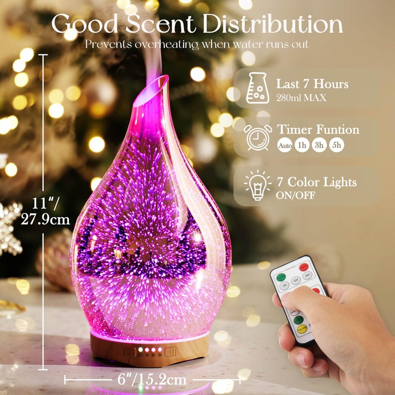 Porseme 280ML Essential Oil Diffuser, Aroma Ultrasonic Humidifier with Remote
