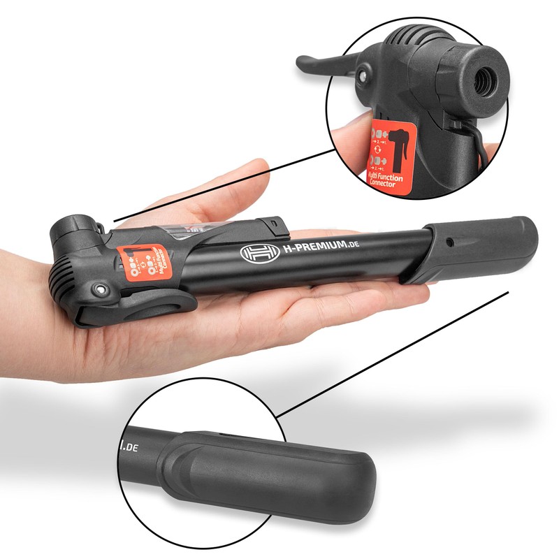 HEYNER® Hand Pump with Pressure Gauge, Compact Bicycle Pump with
