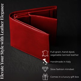 Time Resistance Mens Leather Wallet - Minimalist Wallet Design with Credit Card Holder, Magnetic Coin Holder and Cash Slots, red, Classic