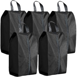 CJWLKJ 5Pcs XL Travel Shoe Bags Portable Travel Gifts Shoe Organizer with Zipper Closure, Waterproof Nylon Shoe Storage Organizer with Handle Travel Bags for Men and Women, Black