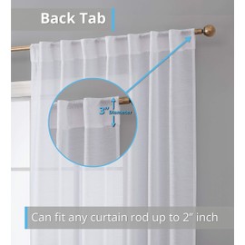 HLC.ME Lauren Semi Sheer Light Filtering Transparent Pocket Top & Back Tab Lightweight Extra Long Window Curtains Drapery Panels Bedroom & Living Room, 2 Panels (54 x 108 Inch, White)